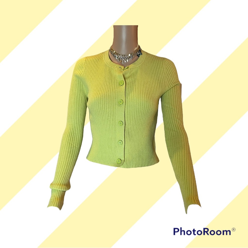 Long sleeve button Y2k style top Neon green apple yellow